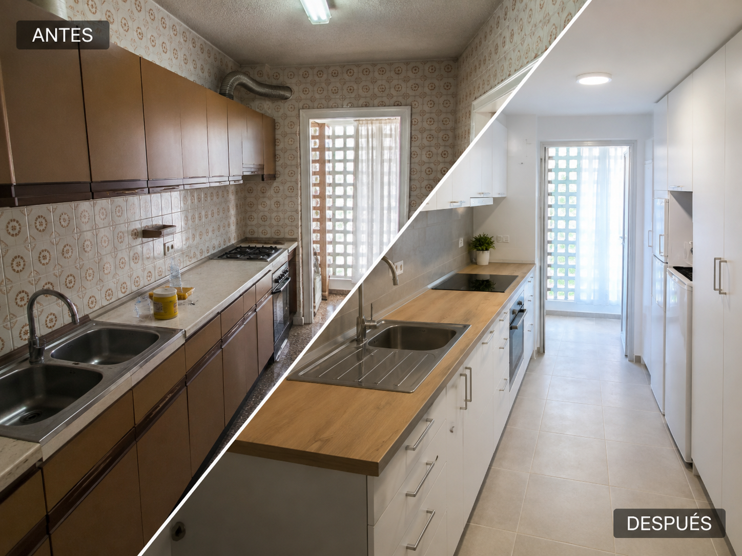 Antes y después de reforma de cocina