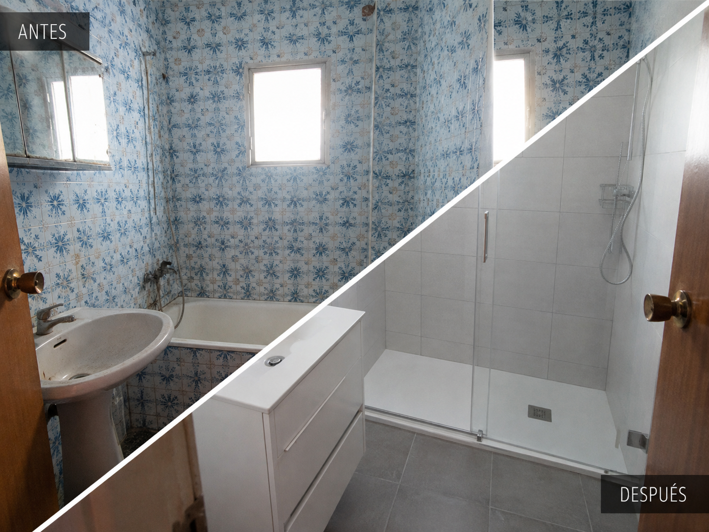 Baño moderno con luz natural reformado por Reformas Tena en Barcelona