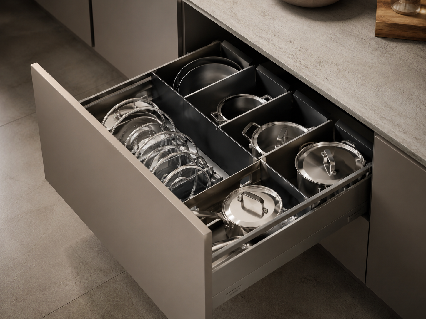 Cajones y accesorios interiores de cocina instalados por Tena Reformas